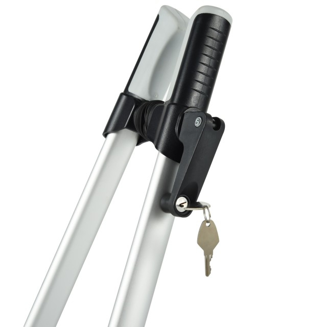 Leichter, multifunktionaler, abschließbarer Fahrradaufbewahrungssystem auf dem Dach aus Aluminium. Schnell lösbarer Radhalter. Auf dem Dach montierter Fahrradträger 