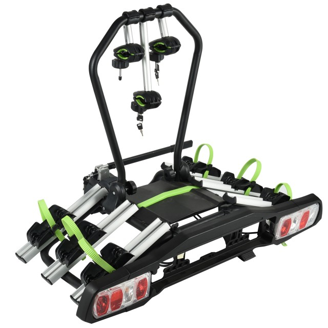 Anhängerkupplungs-Montagerahmen für 3 Fahrräder, kippbarer, faltbarer Fahrradträger, 13-polige Steckdose 